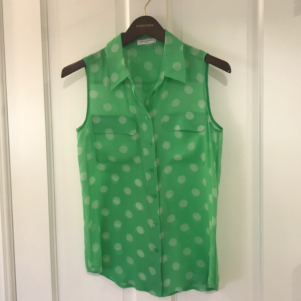 Green polka dot Equipment sleeveless blouse